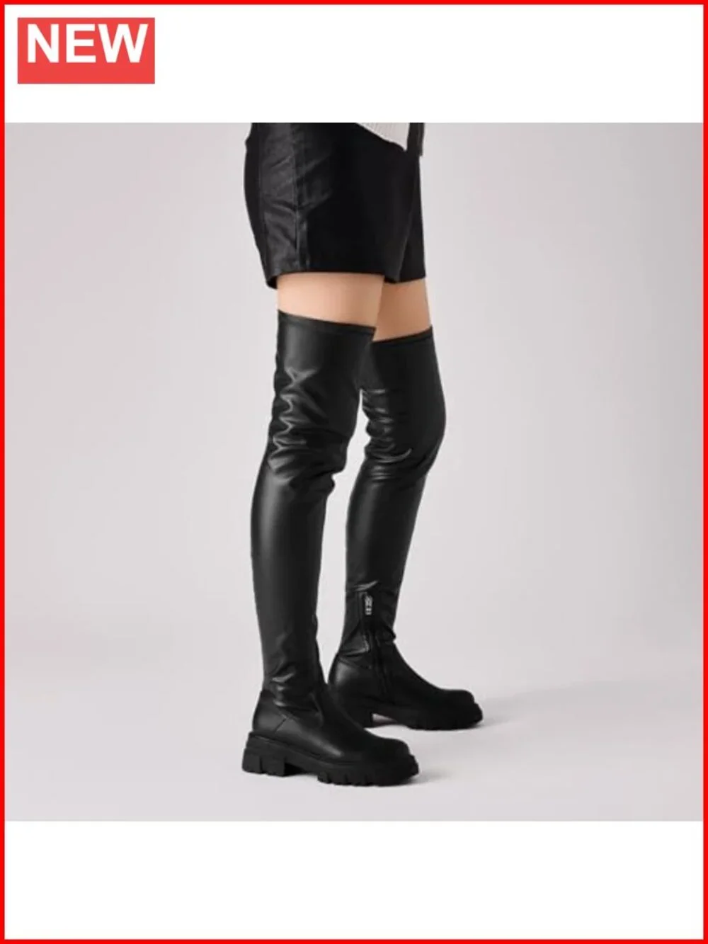 Thigh High Platform Boots Chunky Heel Stretchy Over Knee Lug Sole